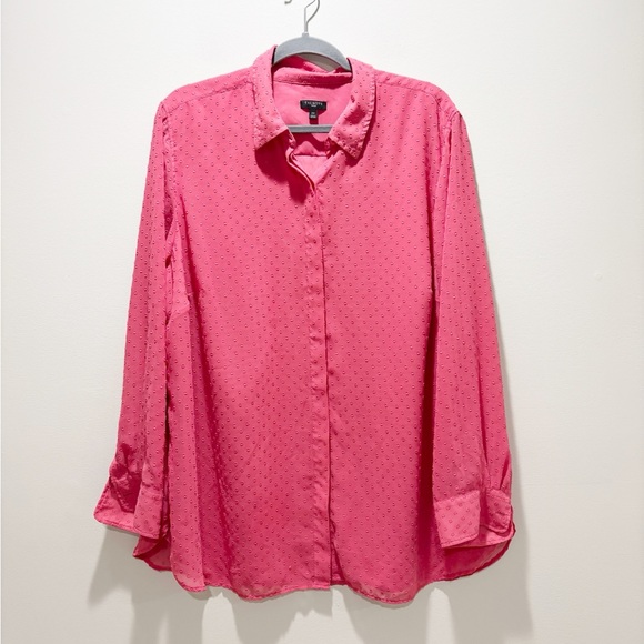 Talbots Tops - Talbots Pink Blouse with Subtle Swiss Dot Pattern Button Up Size 2X